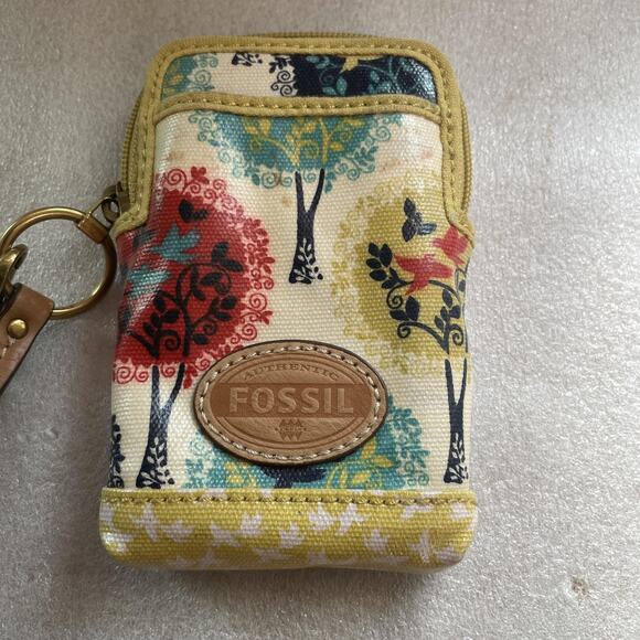Fossil Wristlet Wallet Women Multicolor Tree Bird Print Coated Zip Case Pocket - Picture 2 of 8